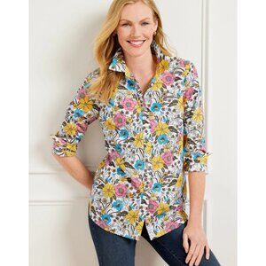 Talbots Bright Floral Button-Down Shirt L 100% Cotton Multi-Color Sustainable